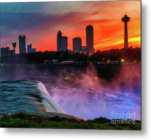 Niagara Falls Metal Print featuring the photograph Sunset over the falls by Izet Kapetanovic