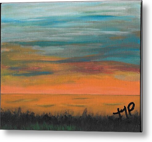 Sun Metal Print featuring the painting Sunset Overseas by Esoteric Gardens KN