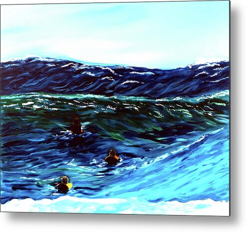 Surfers Metal Print featuring the painting Surf Riders by Katy Hawk