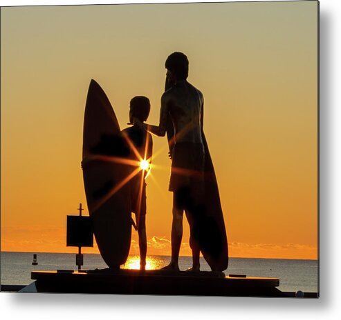 Virginia Beach Metal Print featuring the photograph Surfer Silhouette at Sunrise by Donna Twiford