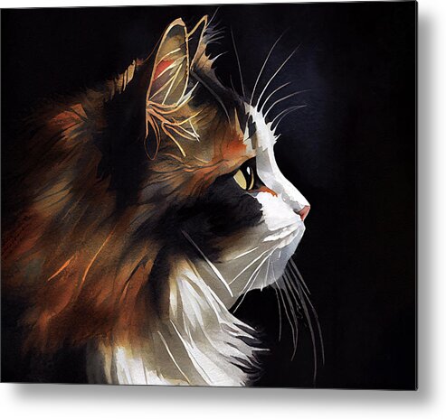 Calico Cat Metal Print featuring the digital art Sweet Calico Cat In Profile by Mark Tisdale