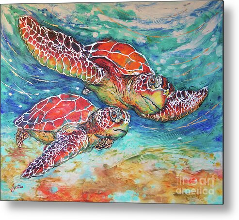  Metal Print featuring the painting Splendid Sea Turtles by Jyotika Shroff