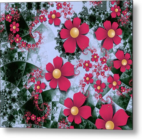 Floral Metal Print featuring the digital art Swirl Of Flowers by Lena Auxier
