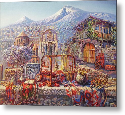 Armenia Metal Print featuring the painting Symbols of Armenian culture by Meruzhan Khachatryan