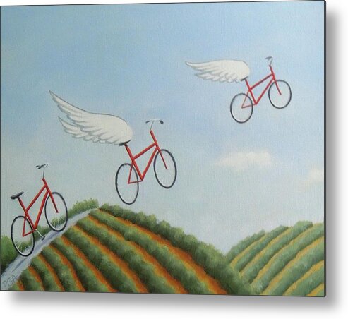 Red Bicycles Metal Print featuring the painting Taking Flight by Phyllis Andrews