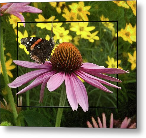 Cone Flower Metal Print featuring the digital art The Admiral and the Cone Flower by Rod Melotte