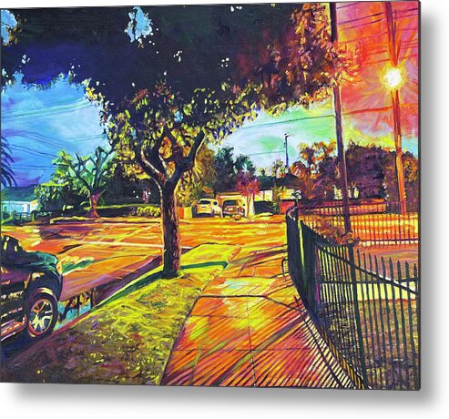 Neighborhood Metal Print featuring the painting The Corner by Bonnie Lambert