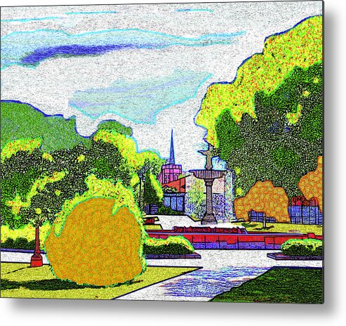 Fountain Metal Print featuring the digital art The Fountain At Tattnall Square by Rod Whyte