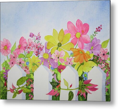 Flowers Metal Print featuring the painting The Garden Fence by Mary Ellen Mueller Legault