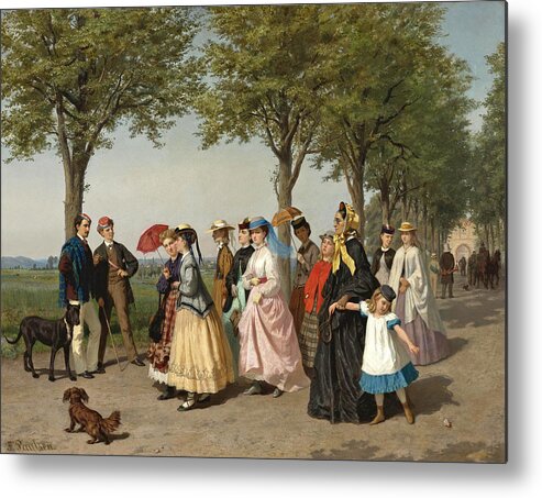 Fritz Paulsen Metal Print featuring the painting The Ladys promenade by Fritz Paulsen