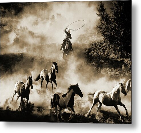 Cowboy Metal Print featuring the photograph The Last Roundup, Sepia by Don Schimmel
