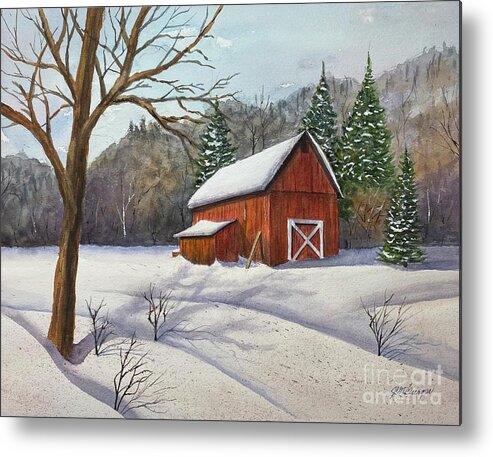 Barn Metal Print featuring the painting The Little Red Barn by Joseph Burger