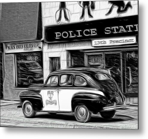 Old Police Car Metal Print featuring the mixed media The Old Police Car by Bob Pardue