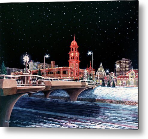 Cityscape Metal Print featuring the painting The Plaza at Christmas by George Lightfoot