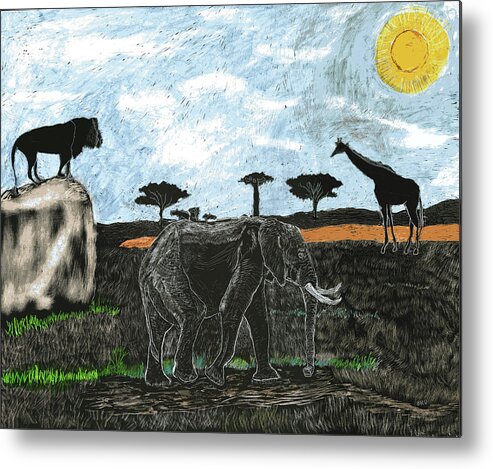 Africa Metal Print featuring the drawing The Savannah by Branwen Drew