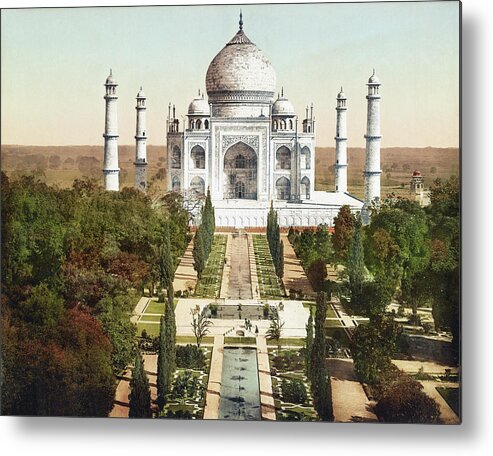 Taj Mahal Metal Print featuring the photograph The Taj Mahal - Circa 1900 Photochrom by War Is Hell Store