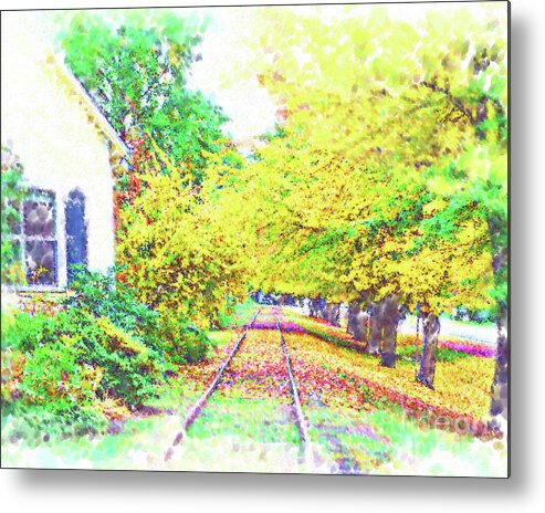 Train Tracks Metal Print featuring the digital art The Tracks By The House by Kirt Tisdale