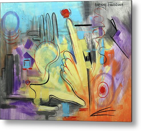 Abstract Metal Print featuring the painting They Stand Together Isaiah 48-13 by Anthony Falbo