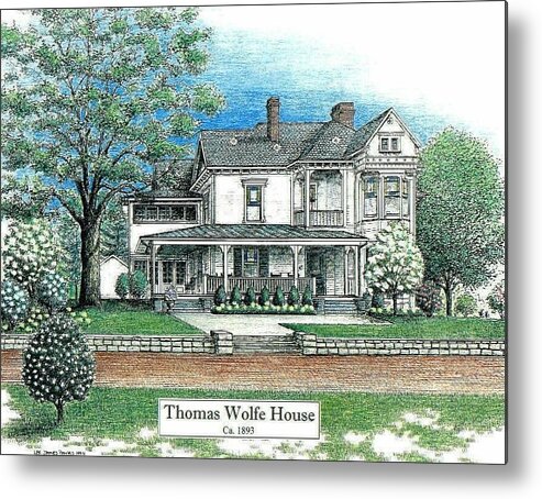 Thomas Wolfe Metal Print featuring the drawing Thomas Wolfe House by Lee Pantas