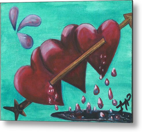 Love Metal Print featuring the painting Three Of Hearts by Esoteric Gardens KN