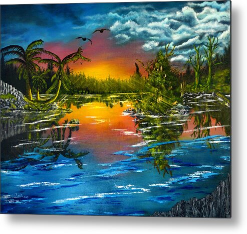 Tranquil Lake Metal Print featuring the painting Tranquil Lake by Vincent Keele