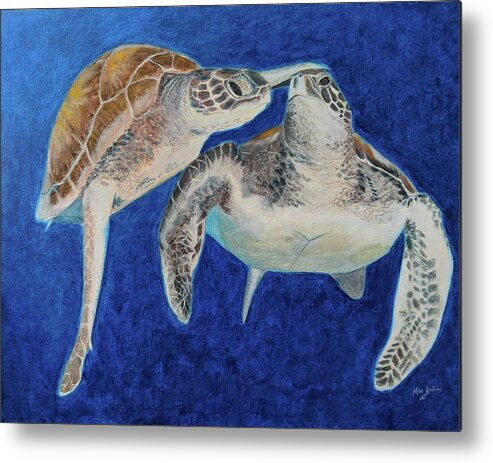 Sea Turtles Metal Print featuring the painting Turtle Honeymoon by Mike Jenkins