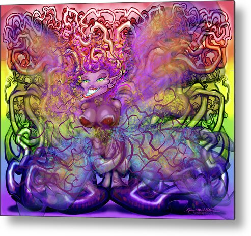 Twisted Metal Print featuring the digital art Twisted Rainbow Pixie Magic by Kevin Middleton