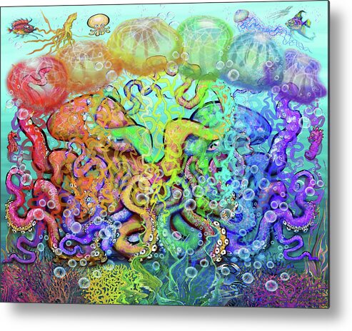 Octopi Metal Print featuring the digital art Twisted Rainbow of Tentacles by Kevin Middleton