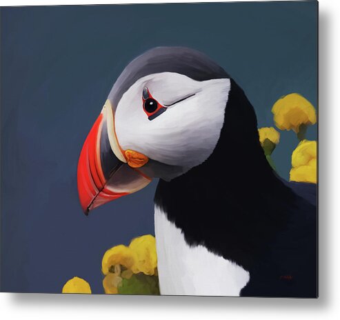 Puffin Metal Print featuring the painting Unique by Jordan Blackstone