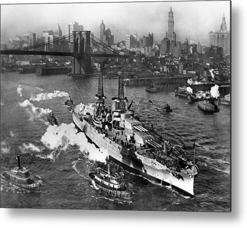 Uss Arizona Metal Print featuring the photograph USS Arizona on the East River - NYC - 1916 by War Is Hell Store