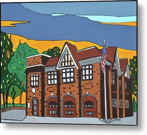 Valley Stream Fire Department Rockaway Ave. Metal Print featuring the painting Valley Stream Fire House by Mike Stanko