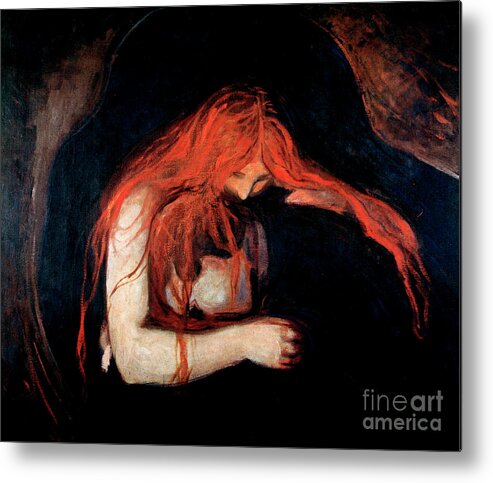 Love And Pain Metal Print featuring the painting Vampire By Edvard Munch by Edvard Munch