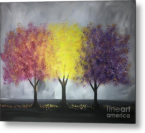 Trees Metal Print featuring the painting Vibrant Trio by Stacey Zimmerman