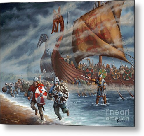 Vikings Metal Print featuring the painting Vikings Ashore by Ken Kvamme