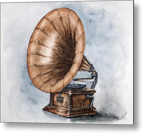 Gramophone Metal Print featuring the painting Vintage Gramophone by Kelly Mills