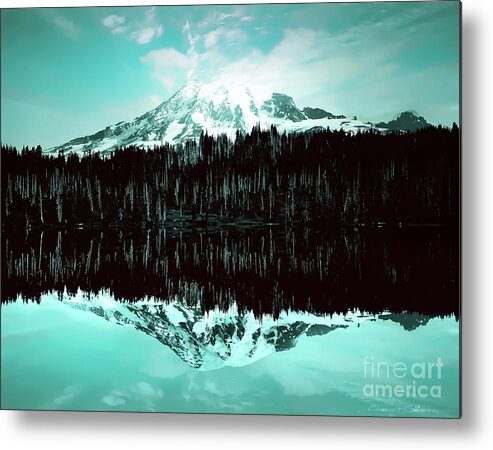 Landscape Metal Print featuring the photograph Vintage Mount Rainier from Reflection Lake early 1900 era... by Eddie Eastwood
