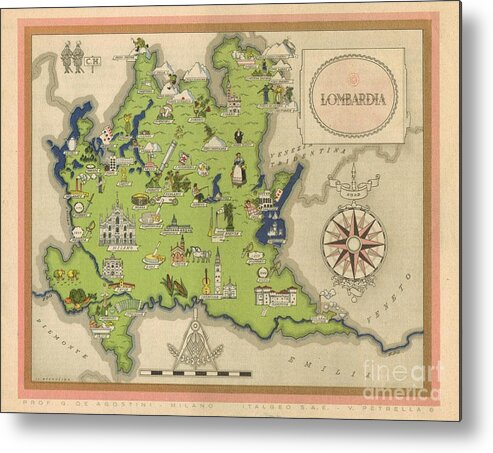 Vsevolode Nicouline Metal Print featuring the digital art Vsevolode Nicouline - Giovanni de Agostini - Lombardia - 1943 by Vintage Map