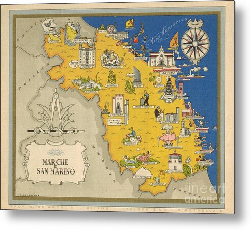 Vsevolode Nicouline Metal Print featuring the digital art Vsevolode Nicouline - Giovanni de Agostini - Marche e San Marino - 1943 by Vintage Map