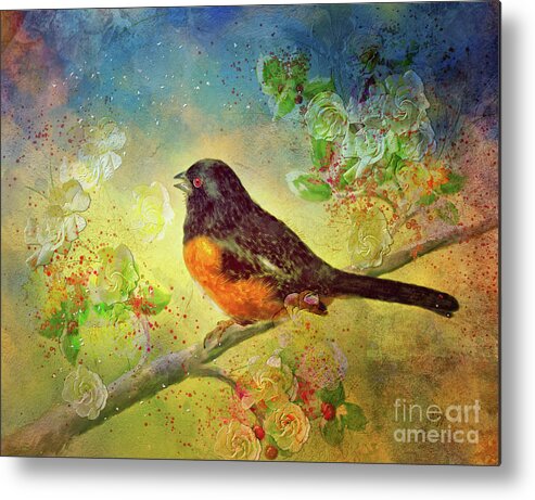 Towhee Metal Print featuring the digital art Welcoming Spring by Lois Bryan