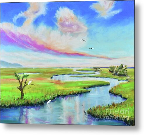 Marsh Metal Print featuring the pastel Wetland Birds by Mary Scott