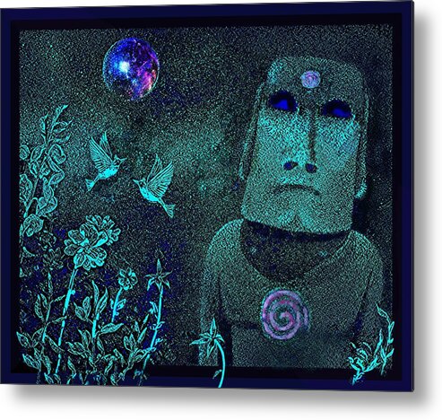 Statue Metal Print featuring the mixed media When the Red Moon Raises... by Hartmut Jager