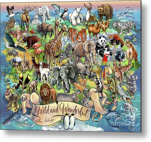 Illustration Metal Print featuring the digital art Wild and Wonderful Animals of the World by Maria Rabinky