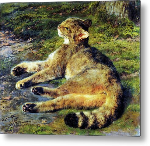 Wild Cat Metal Print featuring the painting Wild Cat - Digital Remastered Edition by Rosa Bonheur