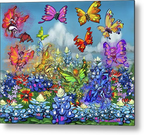 Wildflowers Metal Print featuring the digital art Wildflowers Pixies Bluebonnets n Butterflies by Kevin Middleton