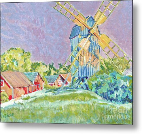 Windmill Metal Print featuring the painting Windmill Lopperstad by Elaine Berger