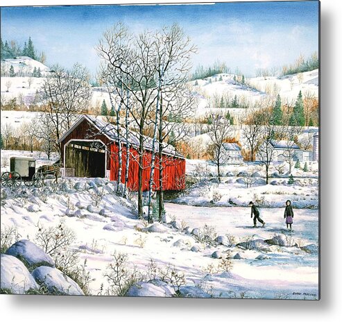 Covered Bridge Metal Print featuring the painting Winter Crossing by Diane Phalen