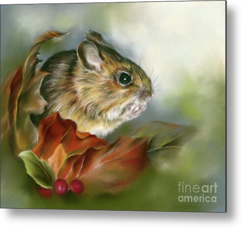 Animal Metal Print featuring the painting Wood Mouse with Autumn Leaves by MM Anderson