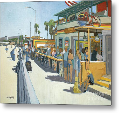 Woodys Metal Print featuring the painting Woody's Breakfast and Burgers - Pacific Beach, San Diego, California by Paul Strahm