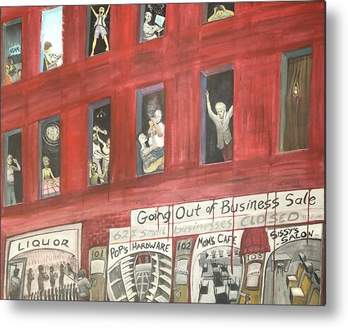 Political Metal Print featuring the painting WorldATilt Lockdown by Jeanette Jarmon