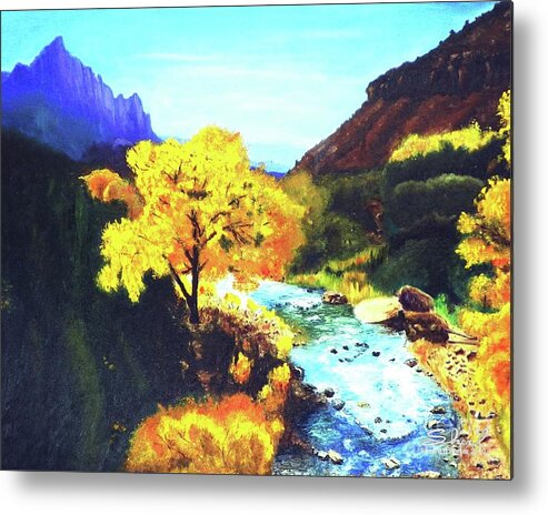 Sherril Porter Metal Print featuring the painting Zion's in Autumn by Sherril Porter